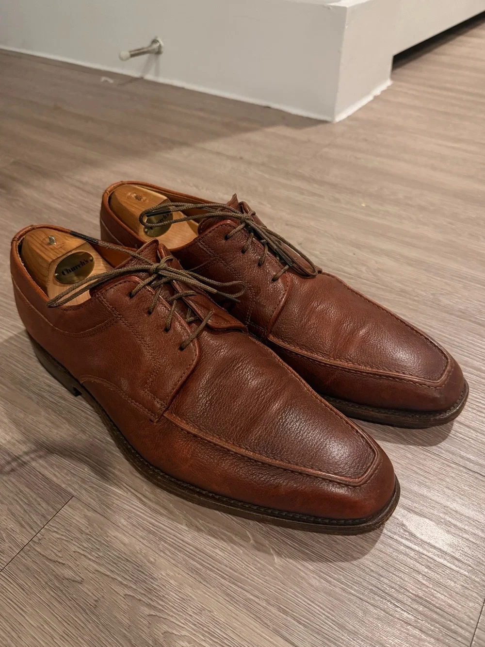 Allen Edmonds Jackson Mens 10.5D Oxford Shoes Brown Pebbled Leather Excellent